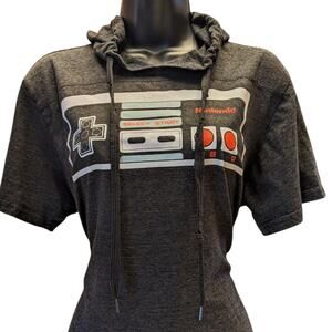 Nintendo NES Hooded T Shirt Women Large Mens Medium Gaming Graphic Tee Geek